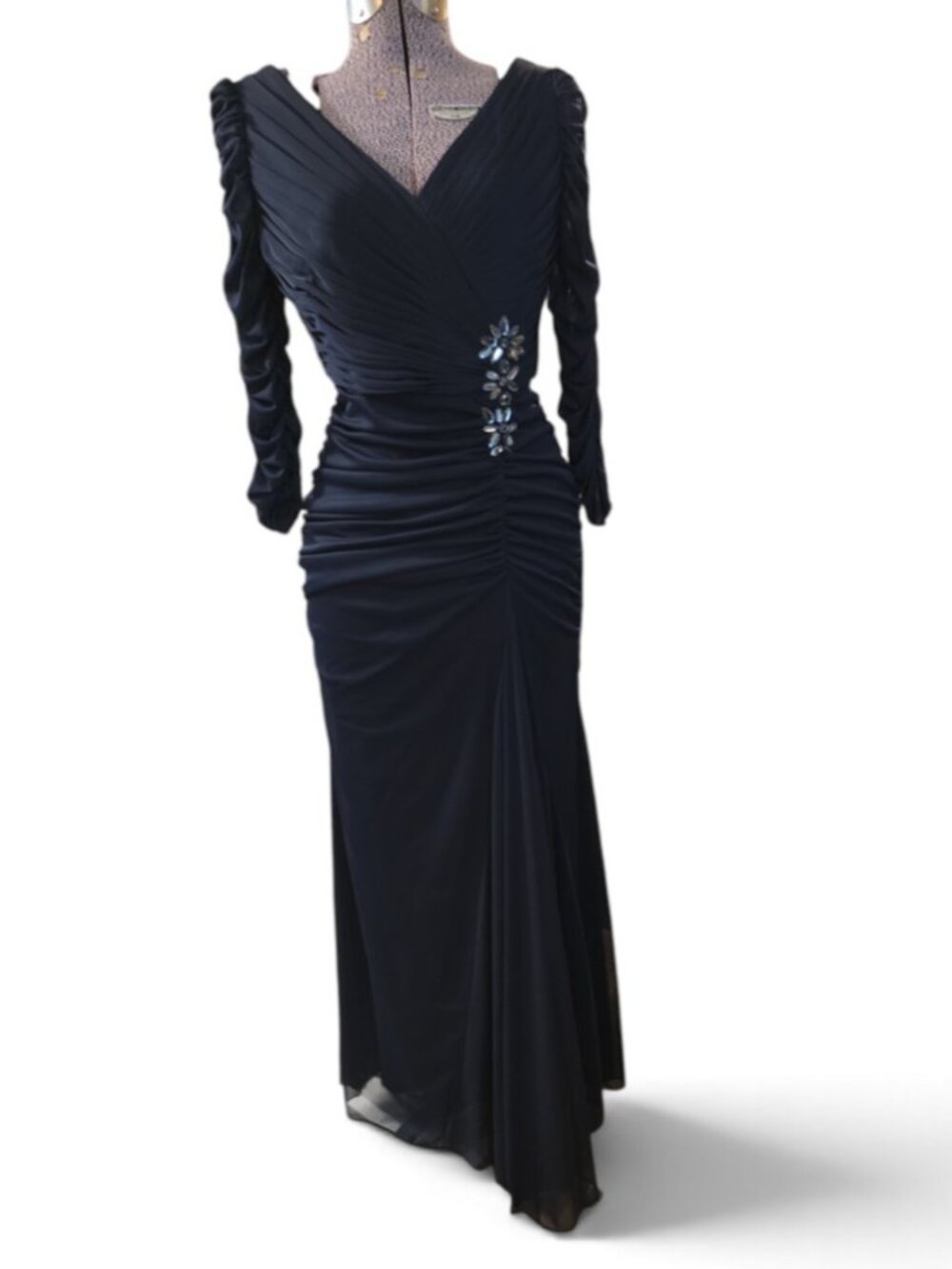 Size 8 PETITE Adrianna Papell Ruched & Pleated Embellished Formal Like New!
